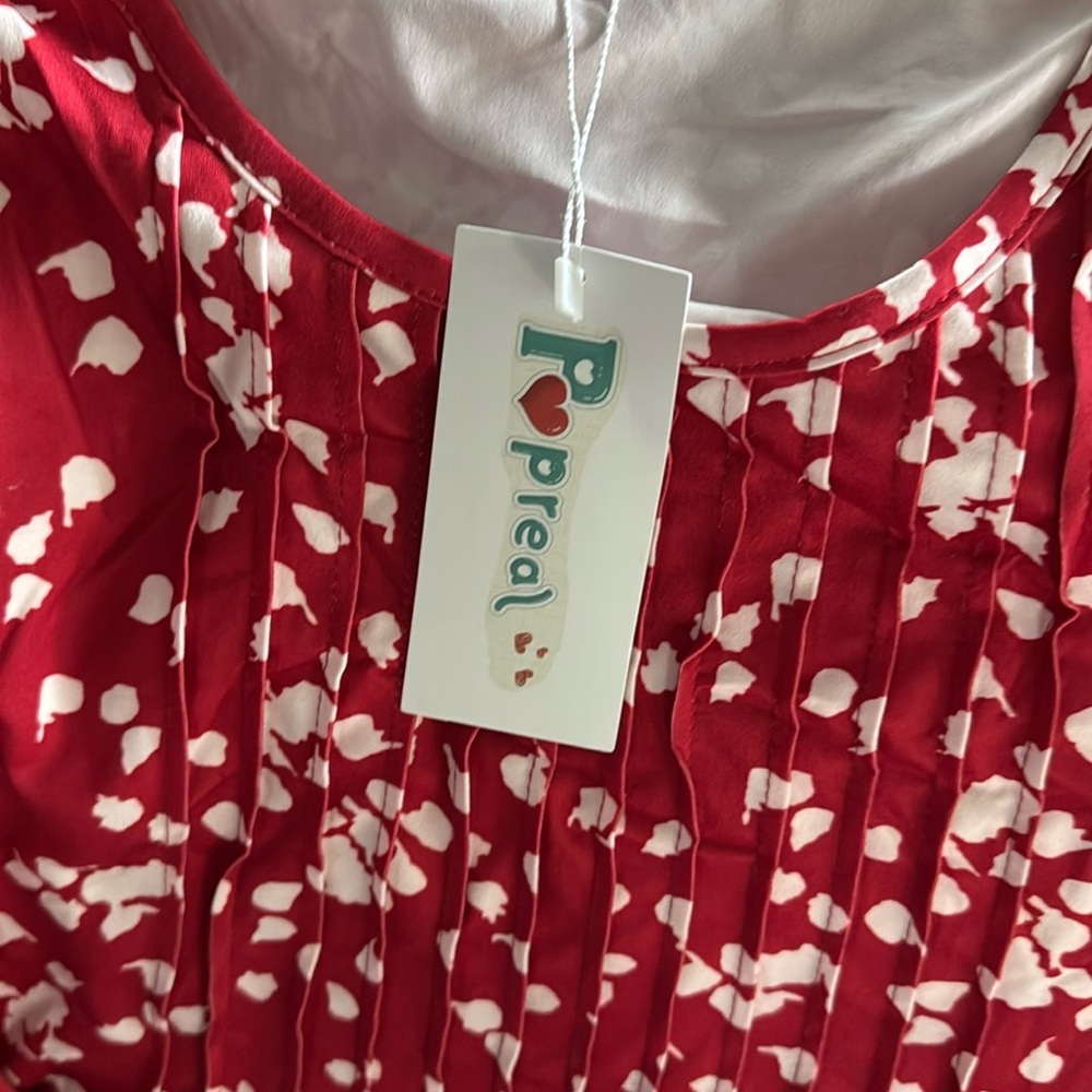 Red and White Floral Blouse
